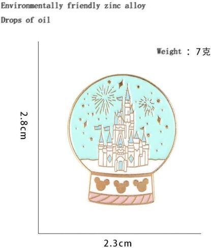 Cartoon creative crystal ball brooch Castle Palace brooch pin Wild clothes badge cute brooch, Metal, no gemstone in Kuwait