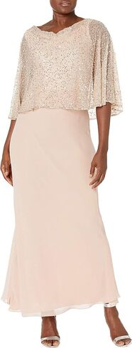 J Kara Women's Petite Sequin Popover Cape Chiffon Cowl Neck 3/4 Sleeve Gown in Saudi Arabia