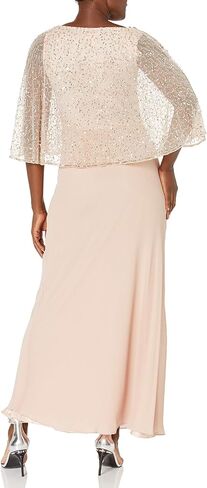 J Kara Women's Petite Sequin Popover Cape Chiffon Cowl Neck 3/4 Sleeve Gown in Saudi Arabia