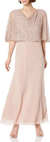 J Kara Women's Petite Sequin Popover Cape Chiffon Cowl Neck 3/4 Sleeve Gown in Saudi Arabia