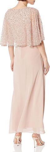 J Kara Women's Petite Sequin Popover Cape Chiffon Cowl Neck 3/4 Sleeve Gown in Saudi Arabia