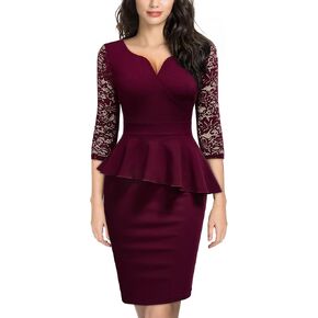 Miusol Women's V-Neck Floral Lace Ruffle 2/3 Sleeve Party Mini Dress in Kuwait