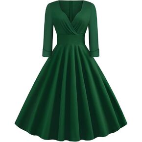 Women Vintage 1950s V-Neck Rockabilly Swing Audrey Hepburn 50s Pinup A-line Cocktail Tea Party Dress