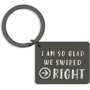 I'm Glad I Swiped Right Keychain Fiance Fiancee Gifts for Him Her Husband Birthday Gifts Valentines Day Gifts