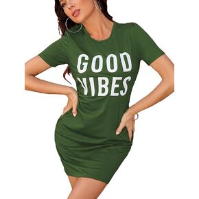 Floerns Women's Slogan Graphic Short Sleeve Round Neck Bodycon Dress