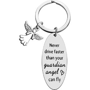 New Driver Gifts Keychain for Daughter Son Never Drive Never Faster Than Your Guardian Can Fly Keyring Drive Safely Keychain Christmas Birthday Gifts Graduation Gifts for Boys Girls