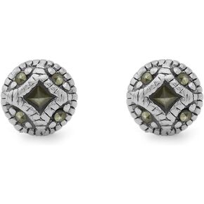Boma Jewelry Sterling Silver Marcasite Vintage Style Button Stud Earrings