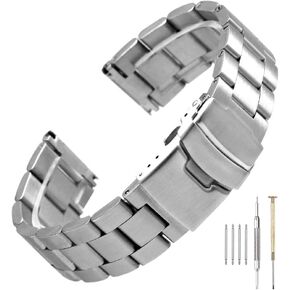 Hstrap 22mm Silver/Black Stainless Steel Watch Band 316L Solid Metal Brushed Watch Bands Bracelet Strap for Men