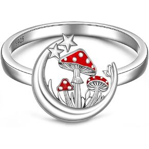 Red Mushroom Ring Moon Magic Mushroom Rings for Women Sterling Silver Celestial Band Weed Mystic Mushrooms Jewelry