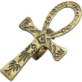 RechicGu Egyptian Ancient Ankh Key of Life Cross Ring Cleopatra Adjustable Band Ankara Hieroglyphic Carved Symbol of Protection Amulet Jewelry