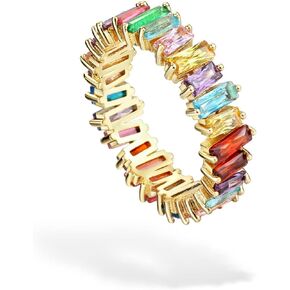 Eternity Rainbow Ring Band Ring for Women Girls 18K Gold Plated Baguette Multicolor Cubic Zirconia Eternity Ring