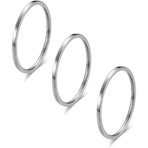 IFUAQZ 3pcs 1mm Stainless Steel Plain Band Knuckle Stacking Midi Rings for Women Girls Comfort Fit