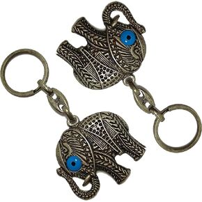 Dual Pack Oriental Lucky Elephant Charm With Evil Eye Metal Oxide Color Key Chain Keyring