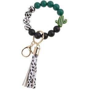 iMagitek Cactus Silicone Beaded Wristlet Keychain Cactus Keyring Key Holder with Tassel for Backpack, Car Keys Cactus Lover Gift for Girls Boys Men Women