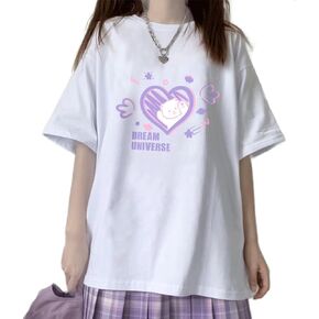ZLMuMulin Kawaii Fashion Harajuku Goth Style Casual Crewneck Soft Cute Cartoon Bear Dream Universe Print T-Shirt