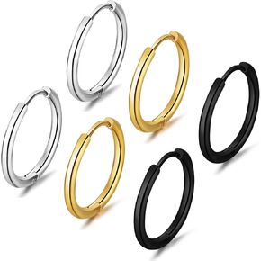 Small Hoop Earrings Surgical Steel Tiny Hoop Earrings Set for Women Men Cartilage Helix Lobes Hinged Sleeper Earrings Hoop - Nose Ring Septum Ring Helix Ring Daith Ring Lip Ring Nipple Ring Snug Ring Rook Ring Body Piercing Jewelry 20G 8/10/12mm