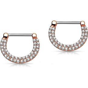 Forbidden Body Jewelry 14G Surgical Steel & Gold IP Plated Double Lined Crystal Gemmed Nipple Piercing Clicker Ring Set