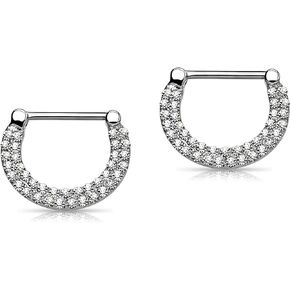 Forbidden Body Jewelry 14G Surgical Steel & Gold IP Plated Double Lined Crystal Gemmed Nipple Piercing Clicker Ring Set