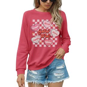 CM C&M WODRO Women Valentine’s Day Sweatshirt Love Heart Checkered Graphic Pullover Crewneck Long Sleeve Casual Shirt Tops