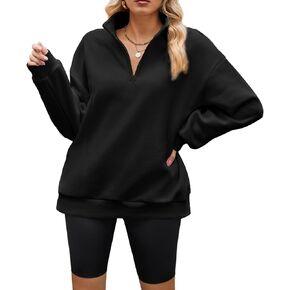 Womens Oversized Half Zip Sweatshirts Fleece Quarter Zip Up Hoodies Teen Girls Fall Y2K Clothes Long Sleeve Pullover