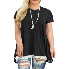 VISLILY Womens Plus Size Tops XL-4XL Lace Short Sleeve Tunics A-Line Shirts Blouses