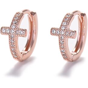 PEIYO أقراط متقاطعة مطلية بالذهب الوردي مكعب الزركونيوم أقراط هوجي صغيرة متقاطعة للنساء والرجال هدايا دينية in Kuwait