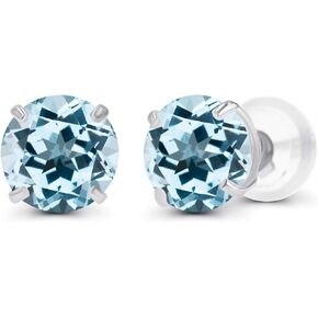 Solid 10K Gold 4mm Round Genuine Gemstone Birthstone Stud Earrings