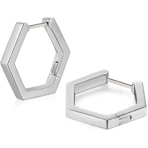 TGNEL Mens Women Hexagon Titanium Hoop Earring Charms, Lightweight Nickel Free Polished Geometric Hinged Huggie Earrings for Sensitive Ears