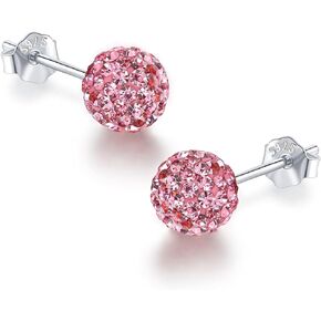 Crystal Ball Earrings Stud 925 Sterling Silver Paved Rhinestones Bling Unisex