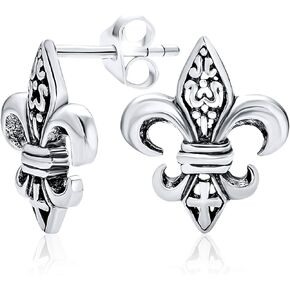 Unisex Ancient Symbol Lily Flower Fleur De Lis Stud Earrings For Women Men Teens Lightweight CZ Accent .925 Sterling Silver