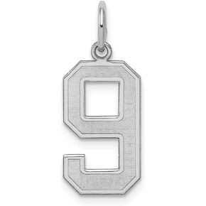 Solid 925 Sterling Silver Medium Number 9 Charm Brushed Matte Finish Pendant - 22mm x 9mm