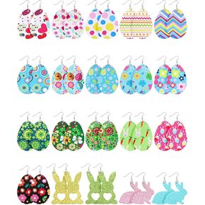 20 Pairs Faux Leather Earrings Summer Colorful Flower Teardrop Earrings Glitter Rabbit Dangle Earrings for Women
