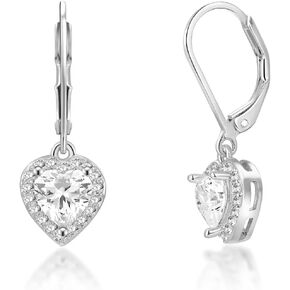 MDFUN Dangle Earrings 18K White Gold Plated Round Princess Halo Square Heart Teardrop Eye Cut Clear Cubic Zirconia Drop Earrings for Women Hypoallergenic