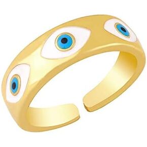 Evil Eye Y2K Rings Colorful Gold Rings Adjustable Aesthetic Rings 14K Gold Plated Statement Rings Enamel Earrings for Women Girls