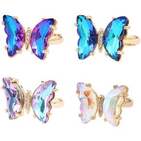 Leadigol 4pcs Colorful Crystal Butterfly Ring,Vintage Bohemian Acrylic Butterfly Knuckle Rings Set,Adjustable Open Colorful Crystal Open Cuff Ring in Kuwait