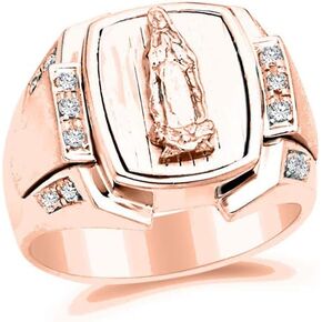 Savlano 18K Rose Gold Plated Lady of Guadalupe Virgin Mary with Round Cut Cubic Zirconia Women's Girl's Religious Signet Ring