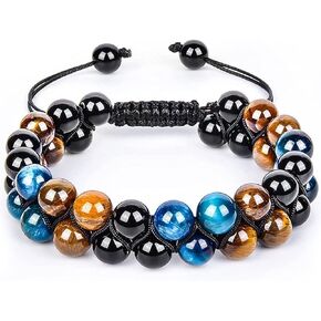 Triple Protection Bracelet Obsidian Men Beaded Bracelet - Tiger Eye Women Double Layer Handmade Protection Bracelet Brings Good Luck And Wealth