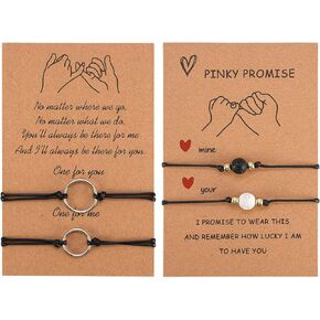 Pinky Promise Bracelets Couples Matching Bracelet Friendship Handmade Adjustable Bracelet Jewelry Set Long Distance Relationship Gifts with Card for Best Friend Family Teens