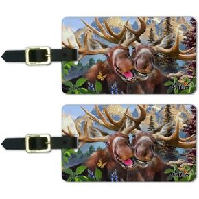Moose Selfie Luggage ID Tags Suitcase Carry-On Cards - Set of 2