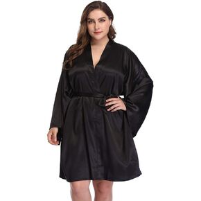 Women's Plus Size Short Satin Kimono Robes Sleepwear Bathrobes Silky Dressing Gown