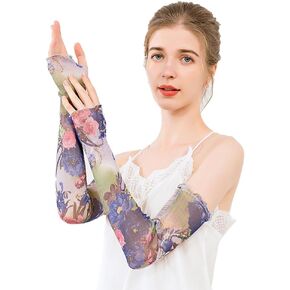 LingDooo Women Mens 100% Silk Gloves Arm Warmers Outdoor Sun Block Long Arm Sleeve Gloves Golf Cycling Driving
