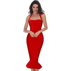 whoinshop Women’s Halter Fishtail Mermaid Bodycon Knee Length Cocktail Bandage Dress