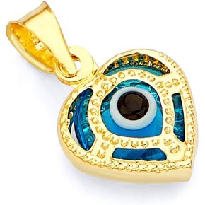 14k Yellow Gold Evil Eye Heart Pendant