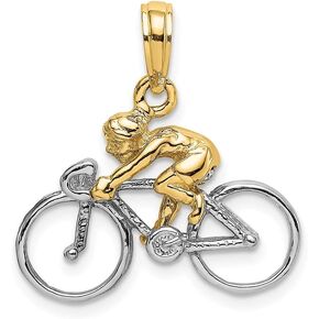 Solid 14k Yellow Gold Two Toned 3-D BICYCLE with RIDER Charm Souvenir Pendant - 13mm x 19mm