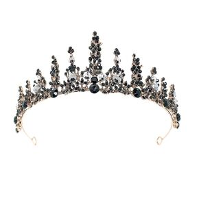 Lurrose Baroque Queen Crown Rhinestone Wedding Black Tiaras Crystal Baroque Tiaras and Crowns for Halloween Festival Party