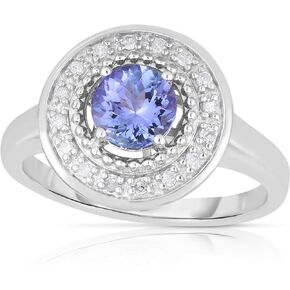 Femme Luxe Genuine Tanzanite and Diamond Halo Ring for Women, 925 Sterling Silver, Gift Ready Jewelry, Perfect Valentine Gift for Wife, Girlfriend