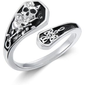 SILBAZ Skull Rose Ring Gothic Skull Rose Open Ring Skeleton Statement Jewelry Gift for Women Girlfriend Lover