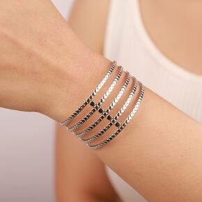 Kercisbeauty Multi Row Layered Silver Cuff Bracelet Stainless Steel Bangle Jewelry for Women Men Unisex Punk Party Hand Cuff