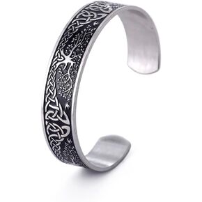 SIPURIS Stainless Steel Tree of Life Bracelet for Men Women Viking Celtic Knot Bracelet Cuff Bracelet Adjustable Yggdrasil Nordic Vintage Symbol Jewelry Gifts