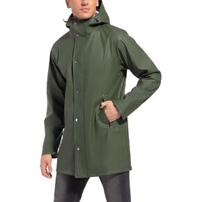 UNIQUEBELLA Men's Rain Jacket with Hooded Waterproof Active Long Raincoat Classic Rain Coats Windbreaker for Hiking Camping